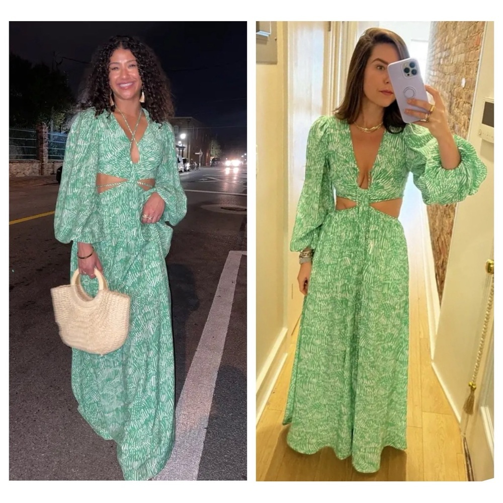 Simkhai Adelaide Cutout Mousseline Maxi Dress in Kelly Abstract Fern size XS - Picture 3 of 16